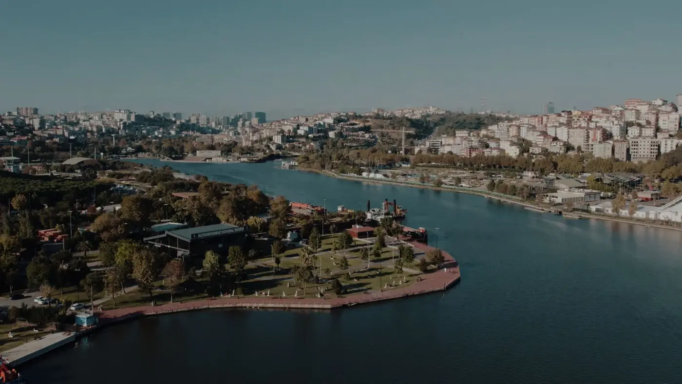 A stunning aerial view of Istanbul featuring the city's shoreline and landscape.