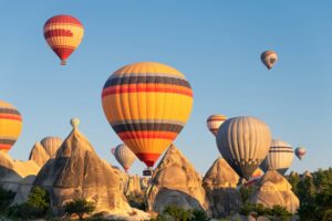 Airballoons in Turkey, Cappadocia. Travel and leisure. Adventure in the air.